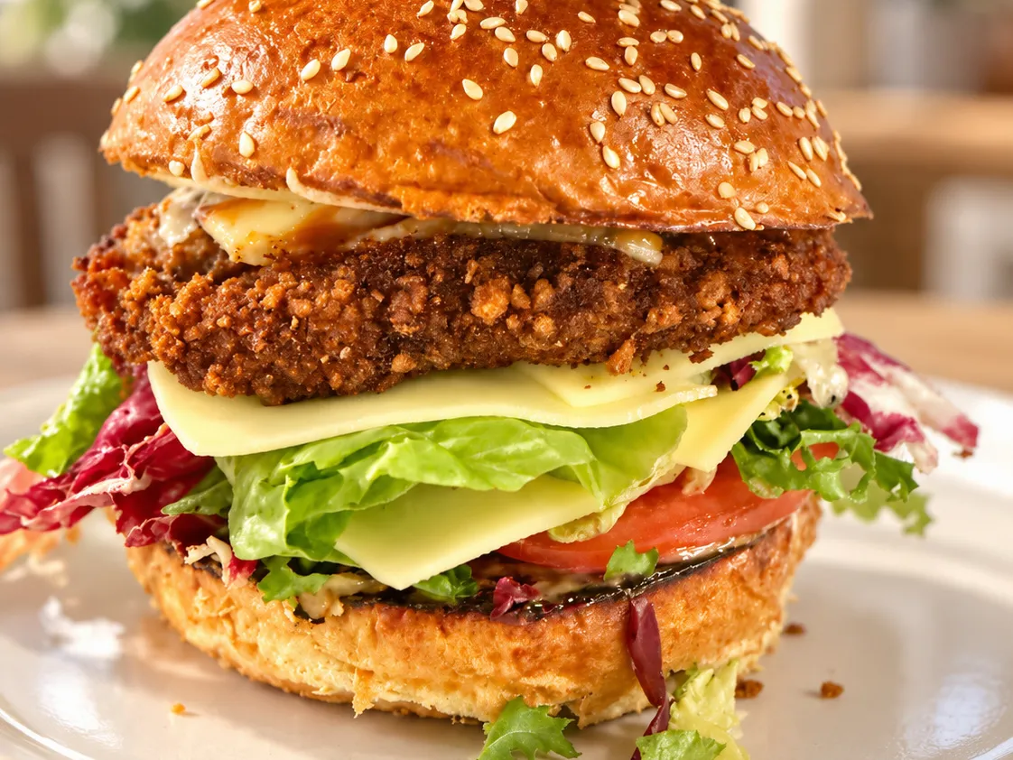 Chrupiący Chicken Burger z goudą i sosem BBQ