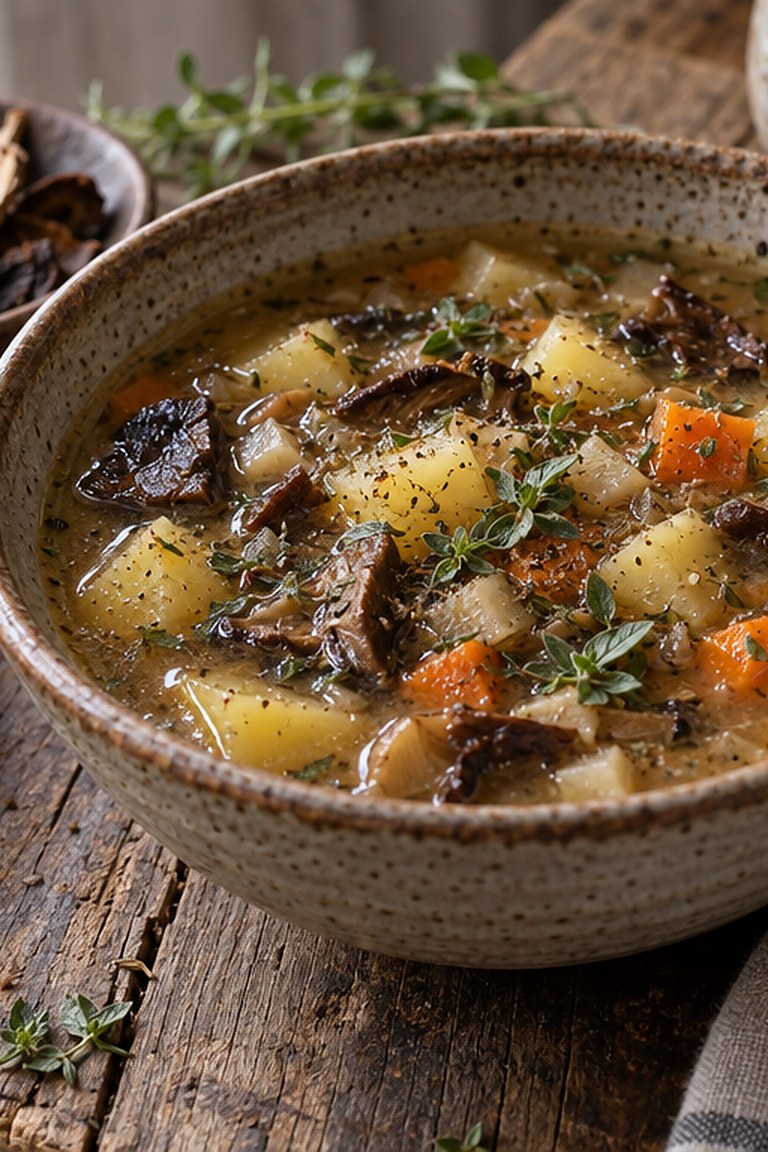 Bramboračka, czeska zupa ziemniaczana z grzybami i majerankiem