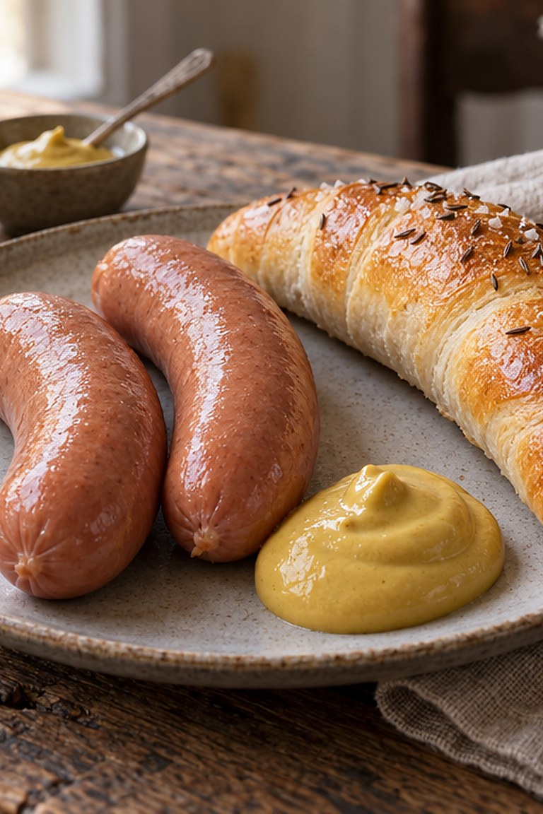 Párky, czeskie parówki z musztardą i rogalem