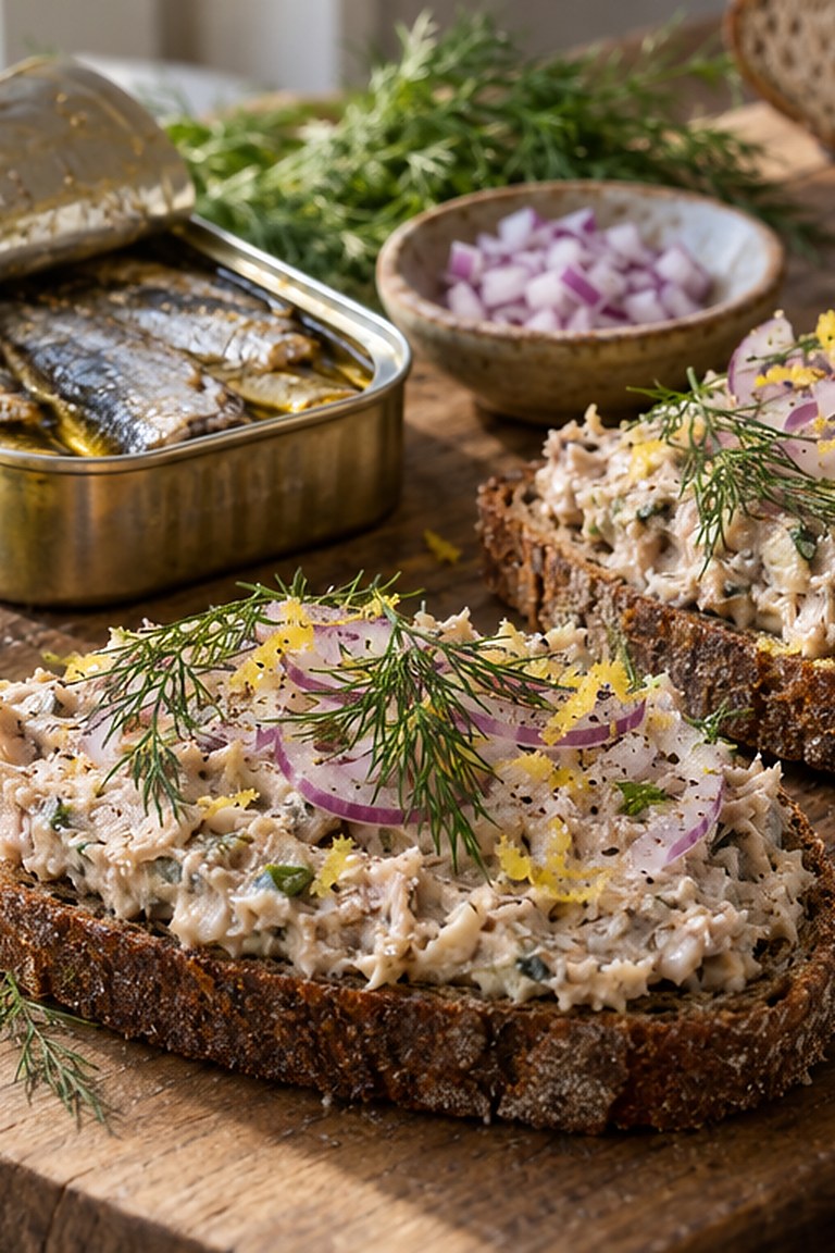 Sardinková pomazánka, czeska pasta z sardynek z koperkiem