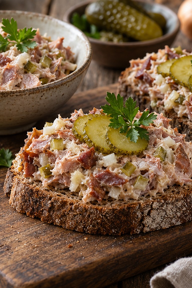 Pomazánka z uzeného, czeska pasta z wędzonki z ogórkiem
