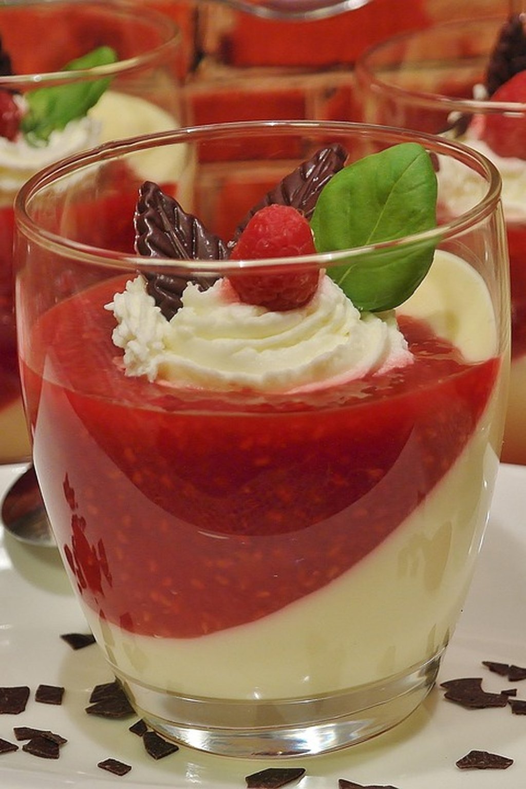 Muhallebi z malinami i bitą śmietaną