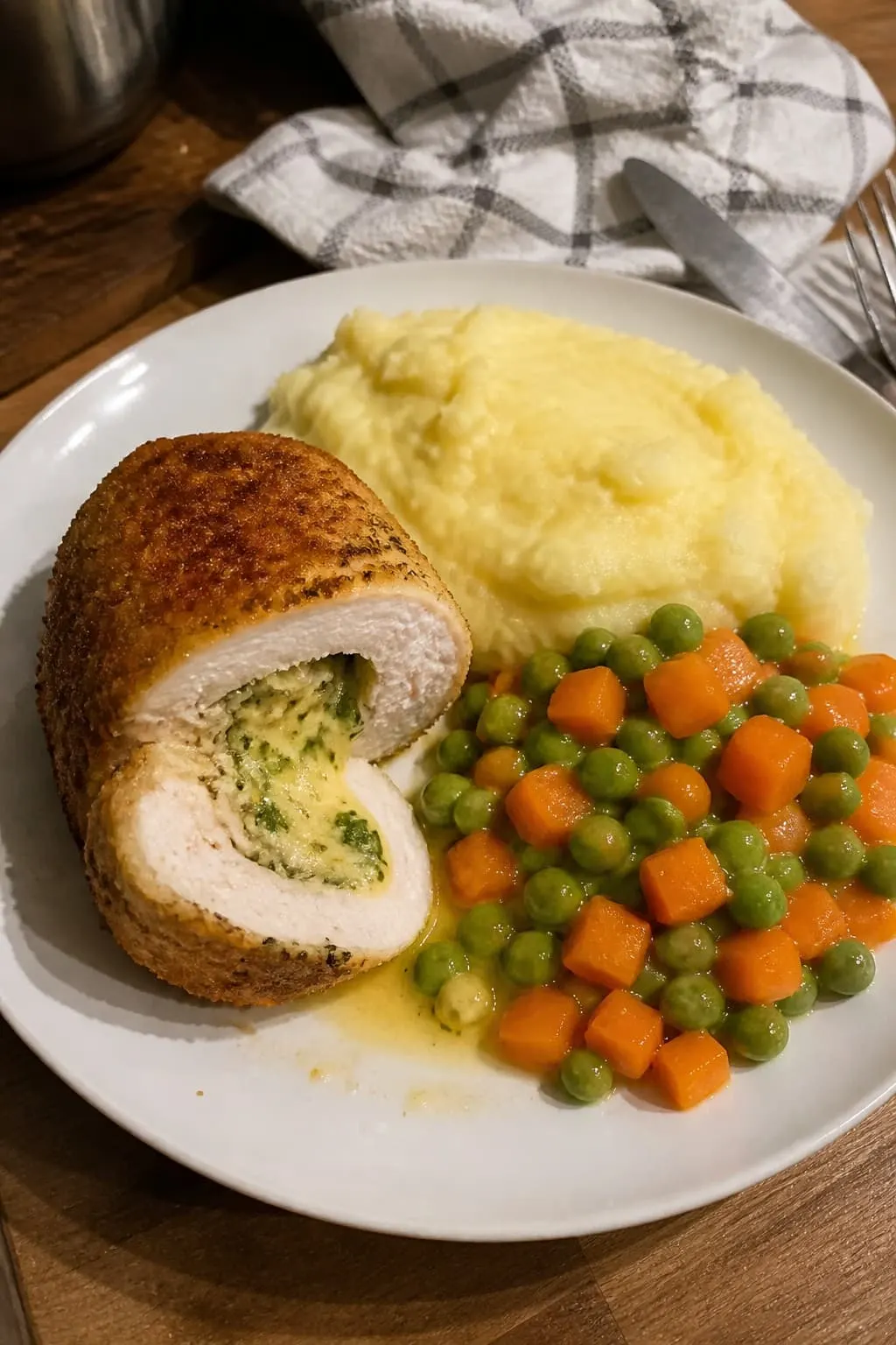 De volaille z purée i marchewką z groszkiem