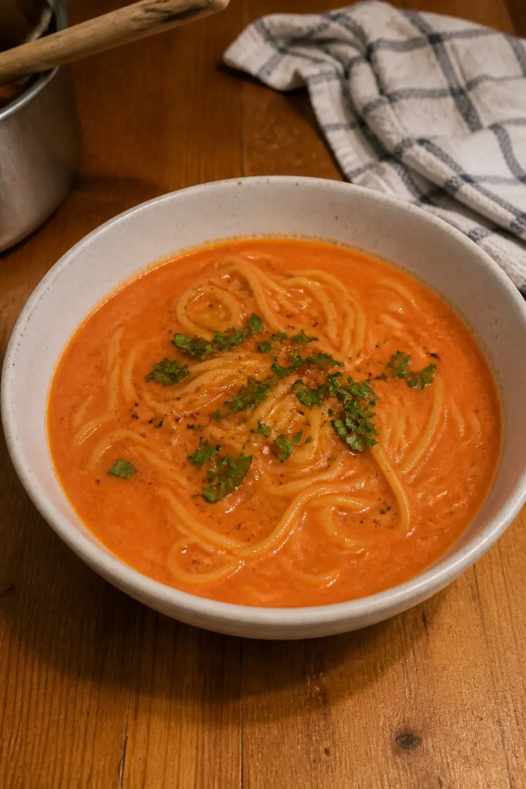 Zupa pomidorowa z makaronem i śmietaną