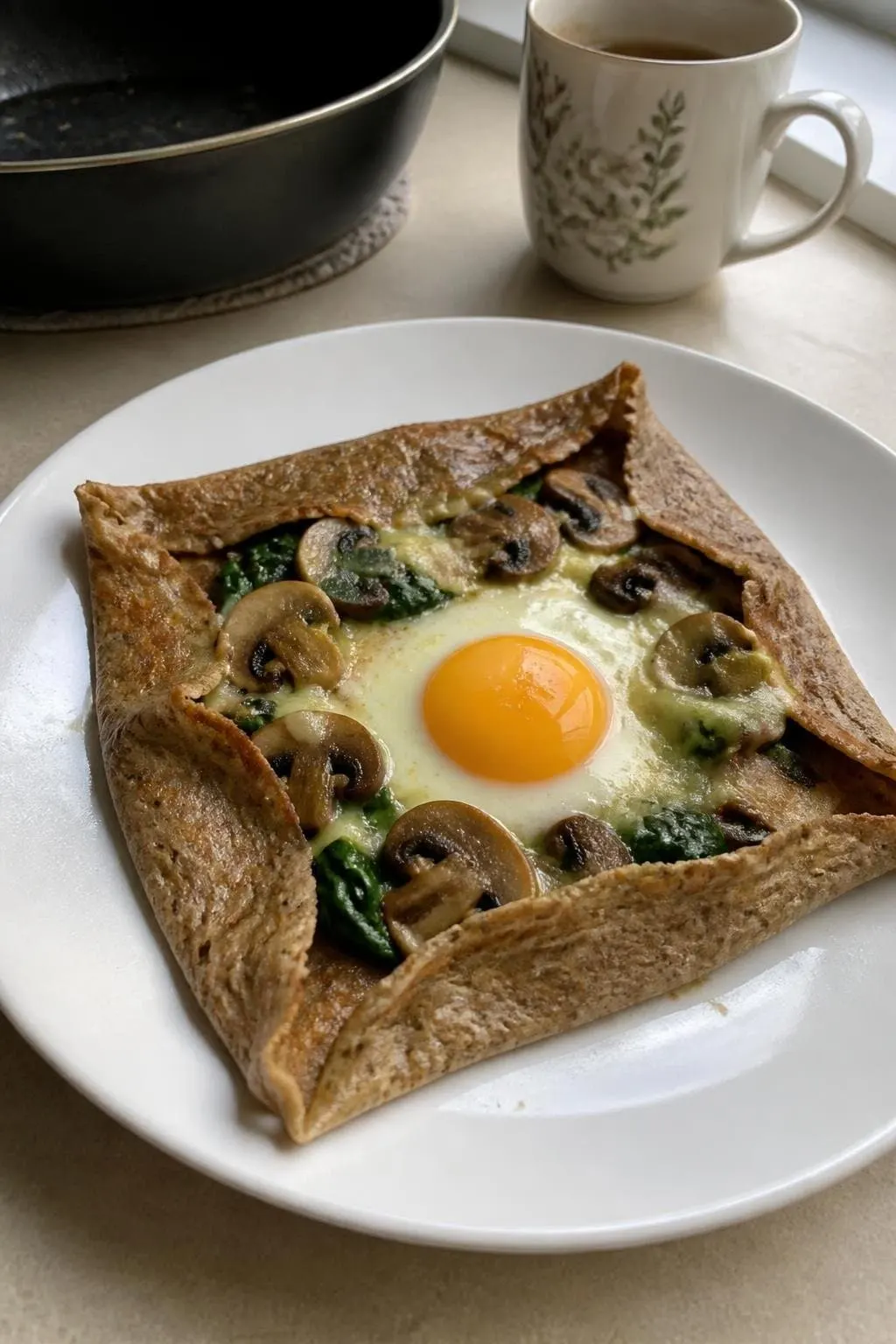 Szybka galette gryczana z pieczarkami i jajkiem