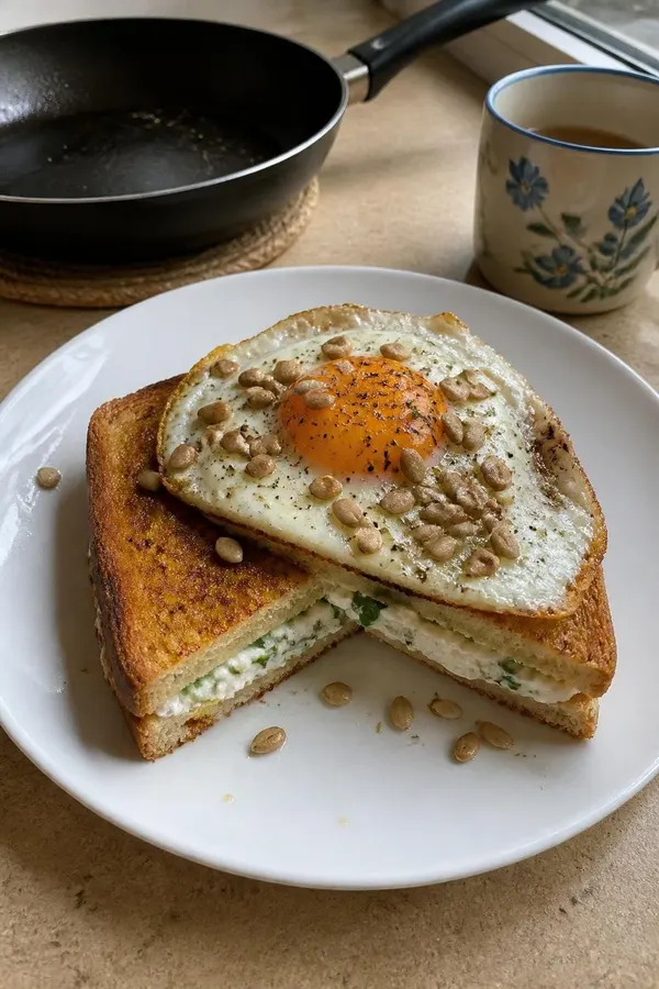 Tost z twarogiem, szczypiorkiem i prażonym słonecznikiem