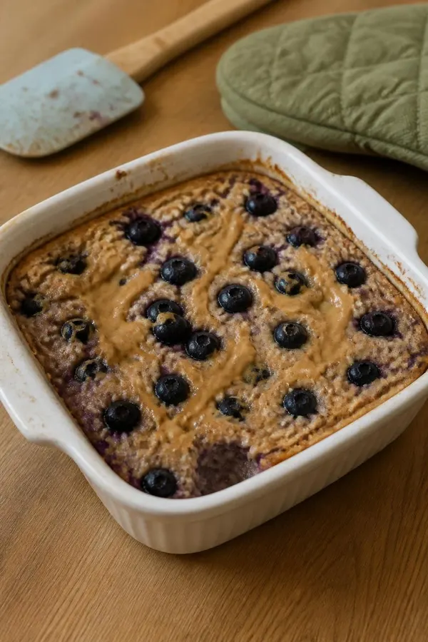 Pieczona owsianka bananowa z borówkami