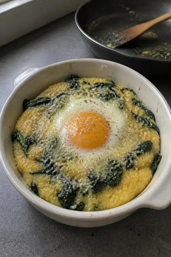 Polenta ze szpinakiem i jajkiem