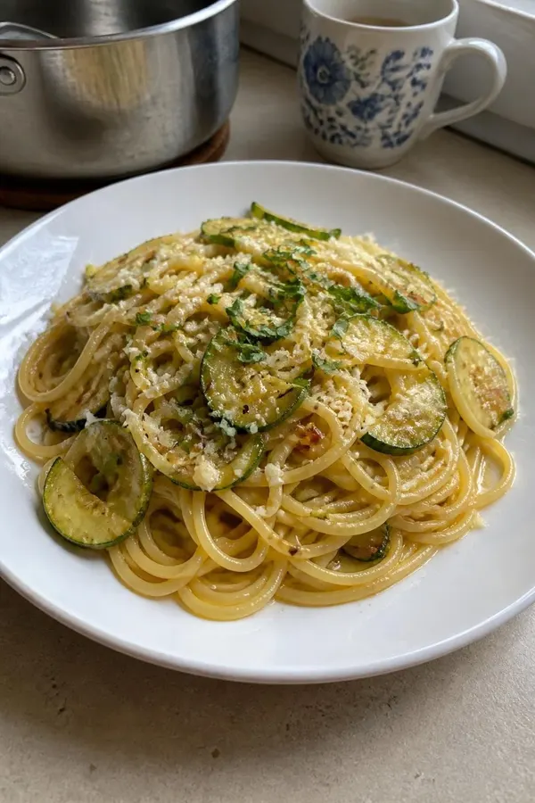 Spaghetti z cukinią, cytryną i pecorino